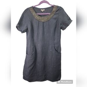 Linen Lina Tomei Shift Dress with beaded neckline size small